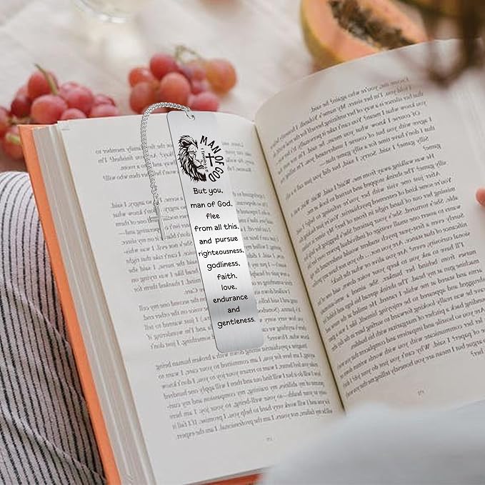 Lion Christian Bookmark Gifts for Men: Scripture Metal Book Mark with Cross Pendant, Bible Study Accessories for Men, Religious Graduation Gifts for Him with Box, School Office Church Supplies