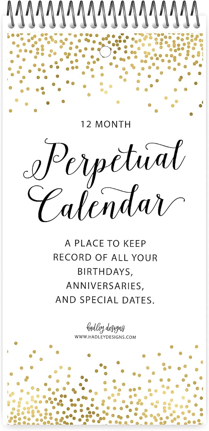 Hadley Designs Gold Dots Perpetual Calendar for Birthdays and Anniversaries - Perpetual Birthday Calendar Wall Hanging, Birthday Calendars Book, Special Occasion Calendars, Celebration Tracker