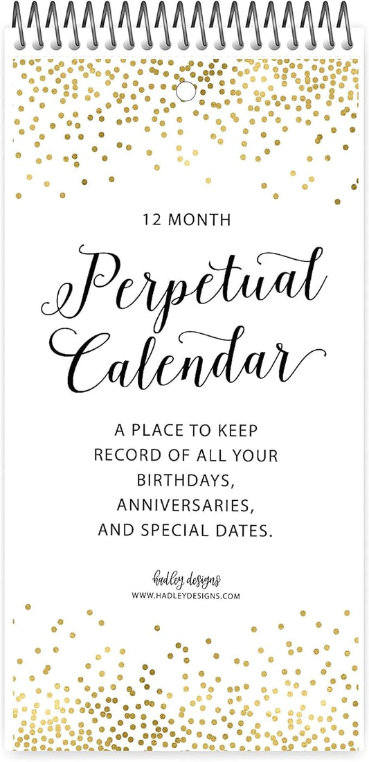 Hadley Designs Gold Dots Perpetual Calendar for Birthdays and Anniversaries - Perpetual Birthday Calendar Wall Hanging, Birthday Calendars Book, Special Occasion Calendars, Celebration Tracker