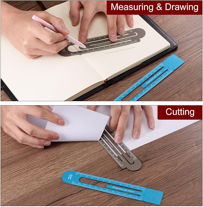 HARFINGTON Straight Ruler 12cm Metric Bookmark Clip Ruler Metal Aluminum Alloy Scale on Both Sides Measuring Scale Tool for Measure Study Reading Classroom Office, Blue & Silver Tone