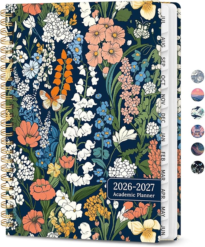 2026–2027 Academic Planner, Weekly and Monthly Planner for Women, July 2026 - June 2027, Pretty Hardcover 2026–2027 Academic Planner with Tabs, Inner Pocket, Spiral Bound, Perfect Office Home School Supplies - 6.3" x 8.5", Botanical Tapestry