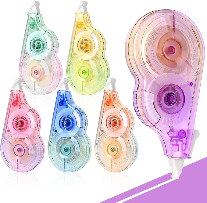 Temiary 6 Pcs Correction Tapes for Instant Corrections, Easy To Use White Smooth Pull Out Tape, Aesthetic Tape for School Office (Gradient)