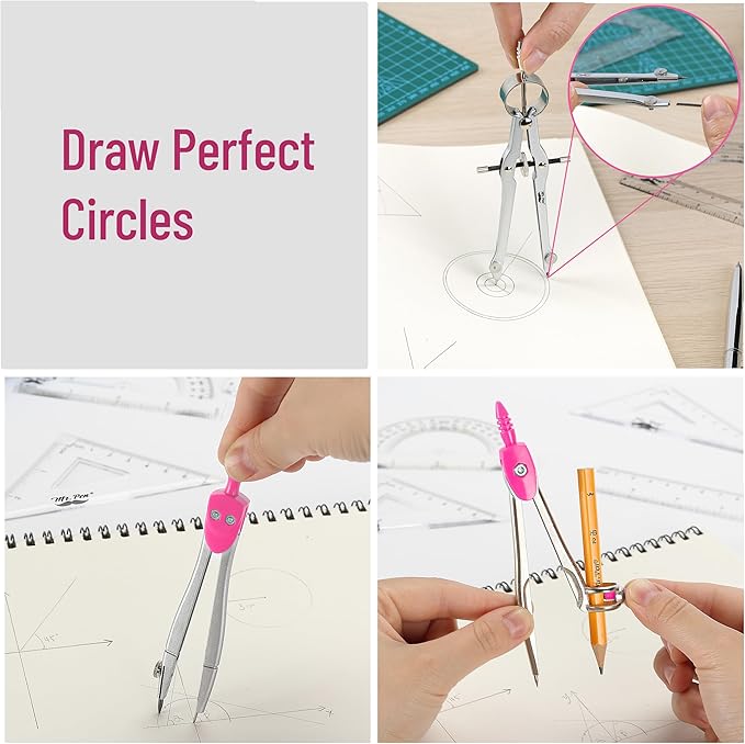 Mr. Pen- Geometry Set, 13 pcs, 3 Metal Compasses, Protractor, 6" Ruler, 45° & 30°/60° Set Squares, Pencils, Lead Refills, Sharpener & Eraser for Math, Drafting & Classroom Use