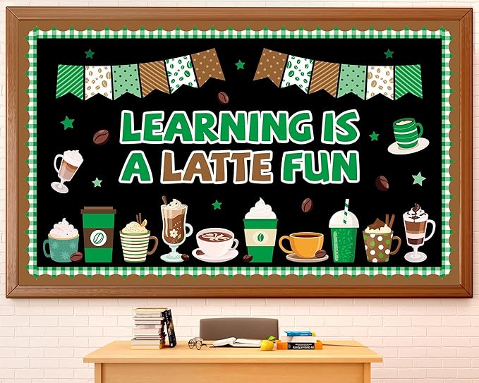 gisgfim Coffee Bulletin Board Decorations Set Coffee Cup Theme Classroom Decor Latte Paper Cutouts Learning Motivational Inspirational Positive Bulletin Board for Back to School Home Chalkboard Wall
