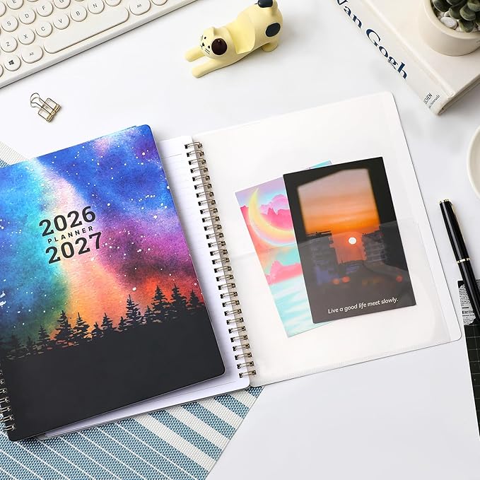 Planner 2026-2027 - Academic Planner 26-27, July 2026 - June 2027, 8" x 10", 2026-2027 Planner Weekly and Monthly, 26-27 Calendar Planners with Colorful Tabs, Spiral Binding, Pocket - Galaxy Forest