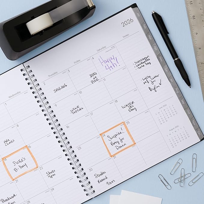 Blue Sky 2027 18 Month Monthly Planner Calendar, July 2026 - December 2027, 8" x 10", Monthly Layout, Flexible Cover, Silver Wirebound, Laminated Tabs, Enterprise