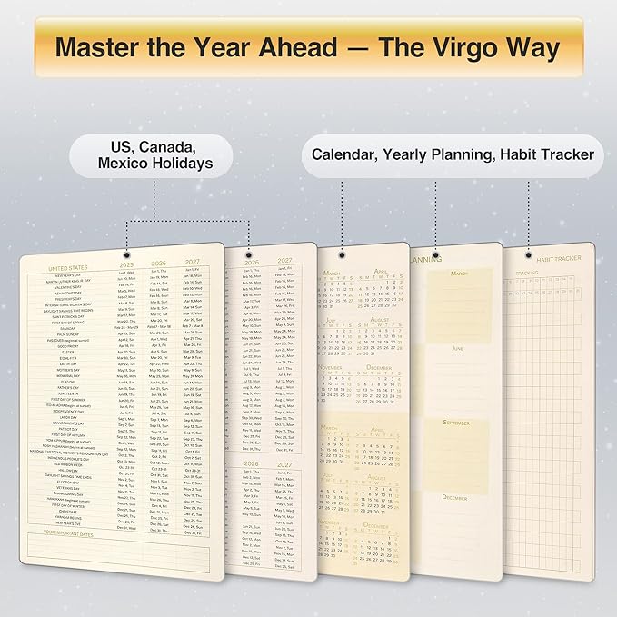 AuroPlanner Virgo Zodiac Undated Planner – Monthly Weekly Daily Astrology Portable Journal Notebook, A5 (5.8” × 8.3”), 160 Pages 4-Month Layout, 100 GSM Paper