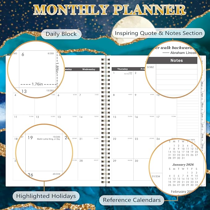 Monthly Planner/Calendar 2026-2027 - 2 Year Monthly Planner 2026-2027, 9" × 11", Jan 2026 - Dec 2027, 24 Months, Tabs, Twin-Wire Binding, Holidays, Notes Pages