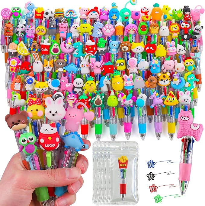 104Pcs Mini Multicolor Pen in One 4-in-1 Cute Pens Bulk,Kawaii Ballpoint Pens for Classroom Gifts Birthdays and Parties