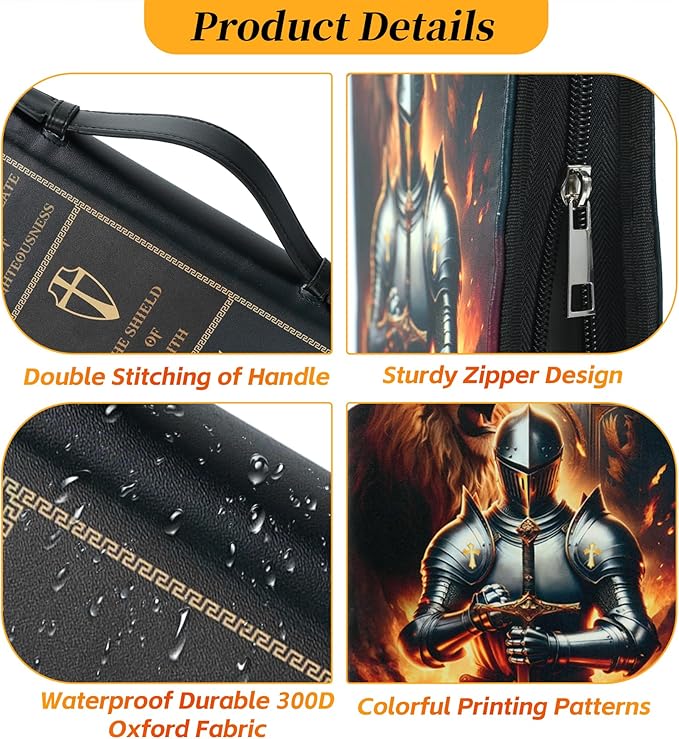 Personalized Knight Bible Cover for Women Men - XL Faith Scripture Study Bible Carrier Case Bag Accessories Supplies - Religious Bible Pattern Leather Organizer - Christian Pastor Appreciation Gifts