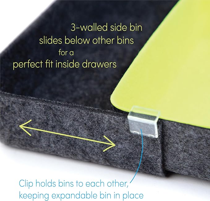 Three by Three Seattle Felt·Like·It! Felt Bins for Office, Crafts, Classroom, Living Room, Bedroom: Includes Expandable Sliding Bin for Custom Fit, Multicolor, Set of 8