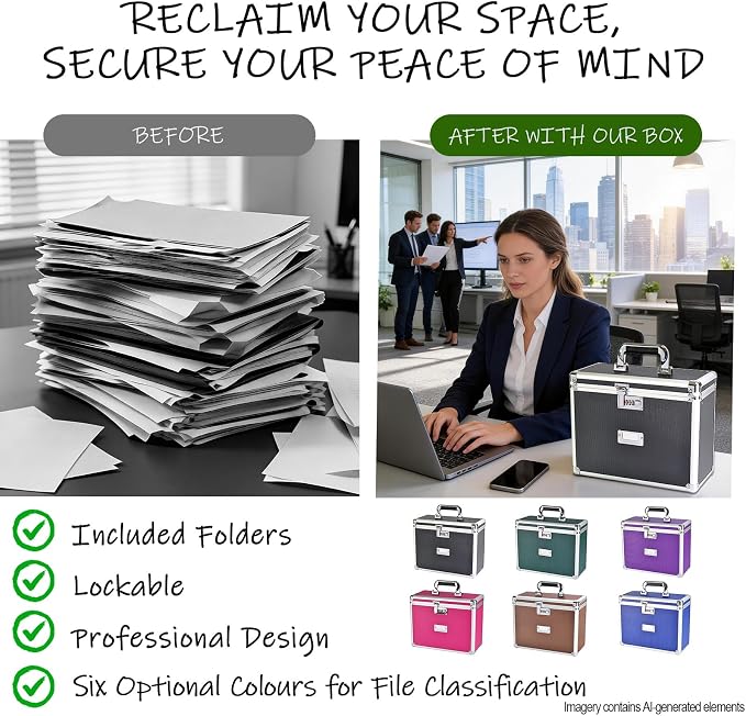 File Storage Cabinet for Letter Size Hanging File Folders, Suspension File Holder, Document Organizer Filing Lockbox in Office and Home with Combination Lock and 10-pack Hanging Files