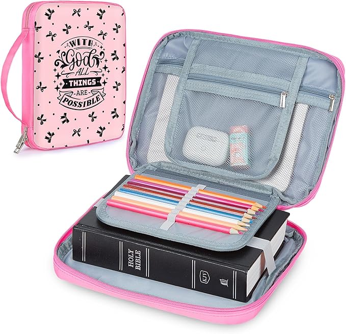 ICOSY Bible Cover Case for Women Girls Kids Bible Bag Case with Handle Kids Girls Bible Study Accessories Supplies