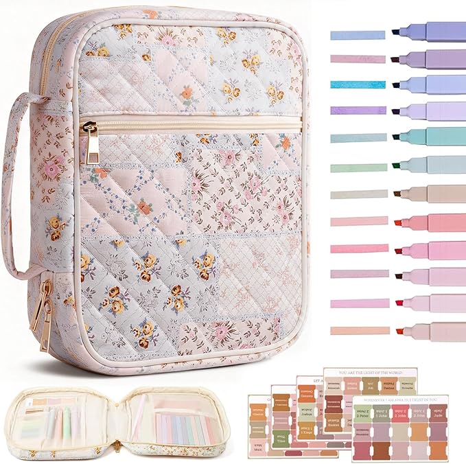 Bible Cover Case for Women, Bible Bags Large Quilted Bible Cover with Bible Study Supplies Accessories Church,Classroom,Campus,Neighborhood Association (Colorful,M/L)