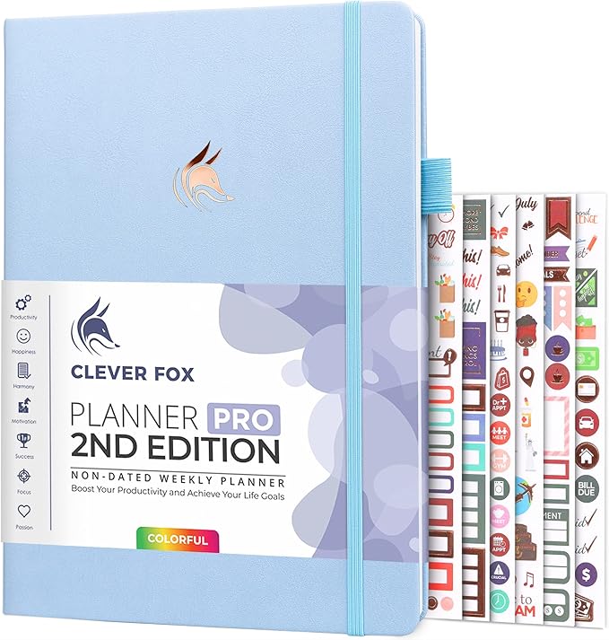 Clever Fox Planner PRO 2nd Edition – Undated Weekly Agenda Planner for Setting Goals, Tasks & Time Management – Life Organizer with To-do Lists & Habit Trackers – Large, 8.5x11″ (Periwinkle)