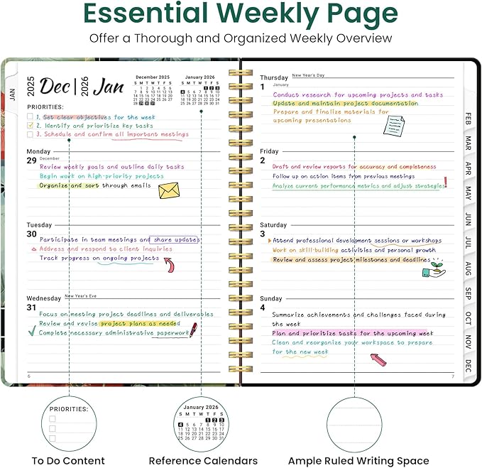 2026 Planner, Weekly and Monthly Planner for Women, Jan 2026 - Dec 2026 Pretty 2026 Calendar Planner with Monthly Tabs, Inner Pocket, Spiral Binding, Perfect for Office Home School - 6.3" x 8.5", Poppy Garden