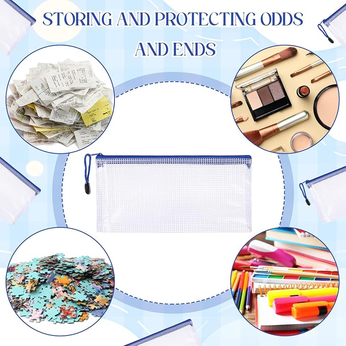 Zhehao 200 Pieces A6 Mesh Zipper Pouch Bulk Mesh Bags with Zipper Waterproof Small Pencil Pouches for School Office Supplies Organization 9.4 x 4.5 Inches(Blue Colors)