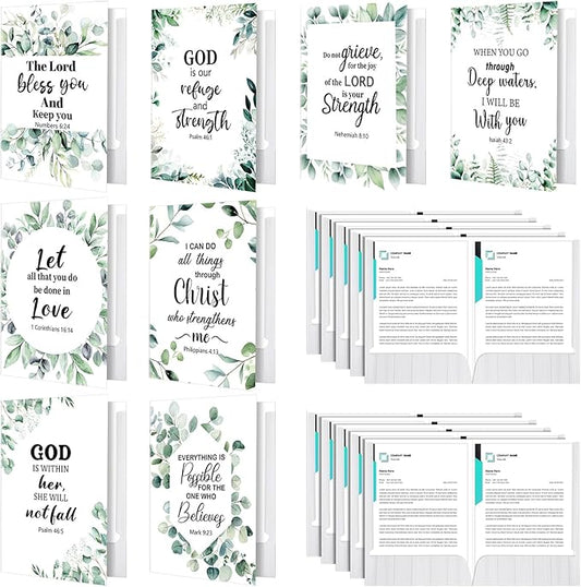 Qeeenar 24 Pack File Folders Organizer Christian Folders with Pockets 9x12 Inch Filing Organizer Document Holder Pocket Folder for School, Office, and Home(Green Leaves Style)