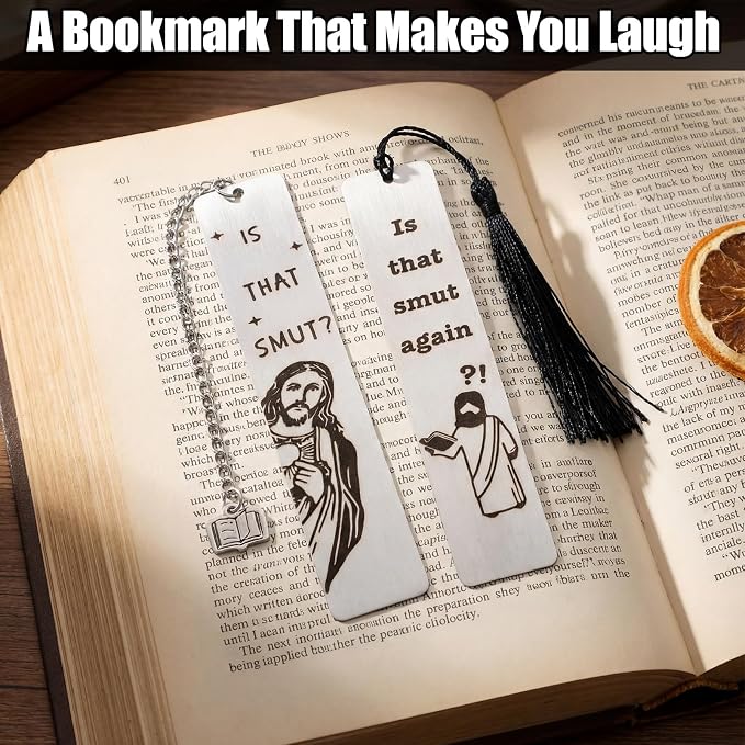 Kenning 2 Pcs Metal Bookmarks with Gift Box is that Smut Novelty Gag Book Mark Humorous Jesus Christian Book Lover Smut Gift for Female Friend Bookish Nerd Booklover Adult Women Christian Gifts