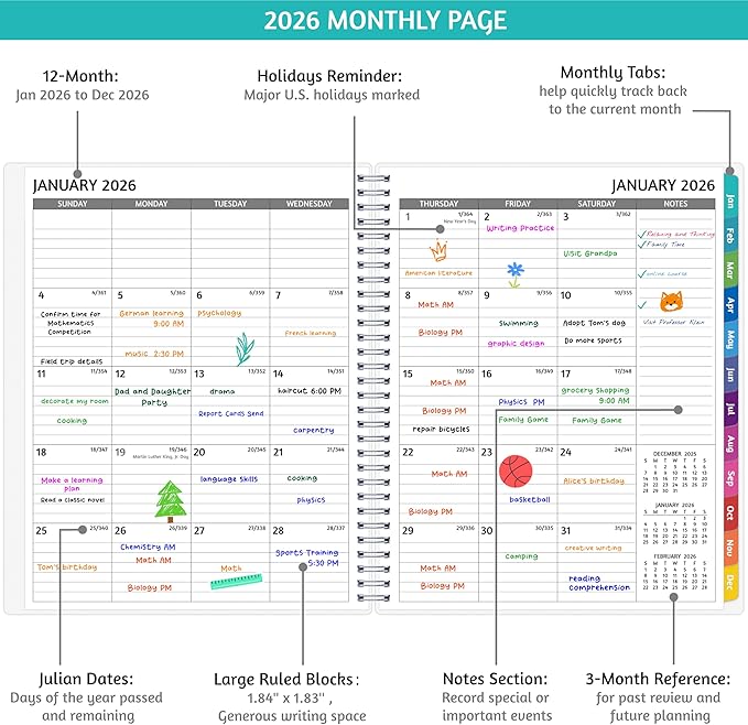 2026 Appointment Book - January - December 2026, Appointment Planner with Weekly ＆ Monthly Spread, 8.5'' x 10.5'', Large, 15 Minute Increments, 2026 Daily Planner with Pockets, Tabs, Flexible Cover