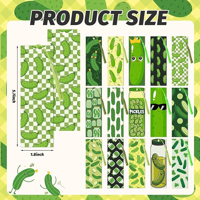 30 Set Pickle Bookmark with Tassels Funny Pickle Lover Gift Dill Book Markers Cute Birthday Gift for Women Men Book Lover Office Reading Accessories