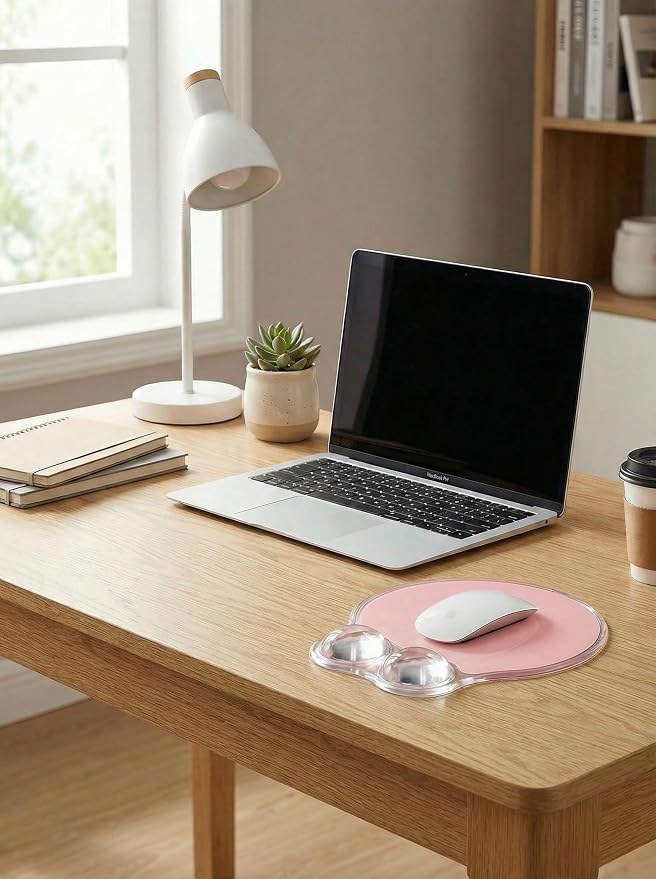 Ergonomic Gel Mouse Pad Wrist Rest Support for Desk, PU Base, Smooth Surface, Crystal Gel Cushion, Non-Slip Stability, Mousepad for Office/Home/Study Pink AMP-02
