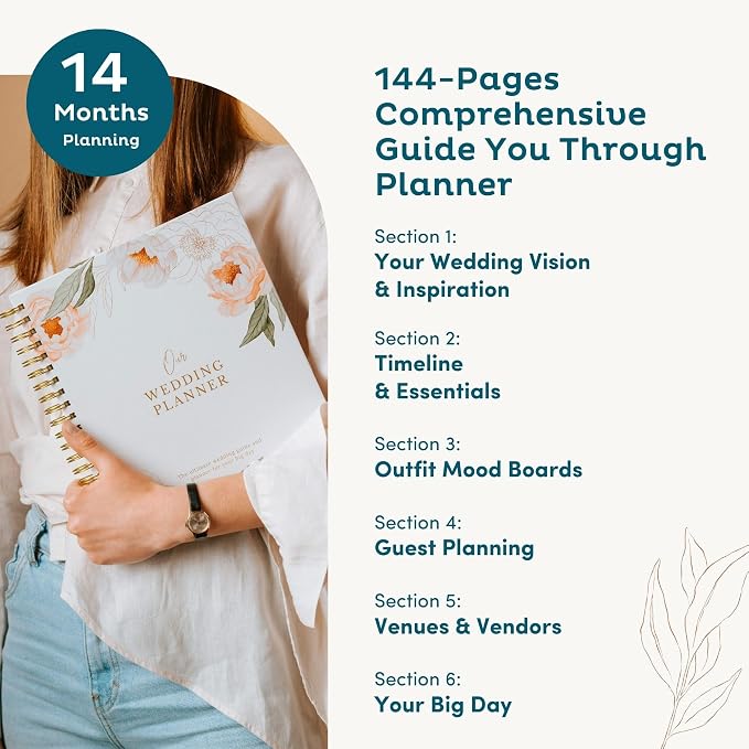 Timeless Premium Wedding Planner Book and Organizer – Timeless Premium Wedding Planner Book and Organizer – Wedding Planning Book, Comprehensive Keepsake & Countdown Binder, Perfect Engagement Gift for Women, 11" x 9" (Blossom)