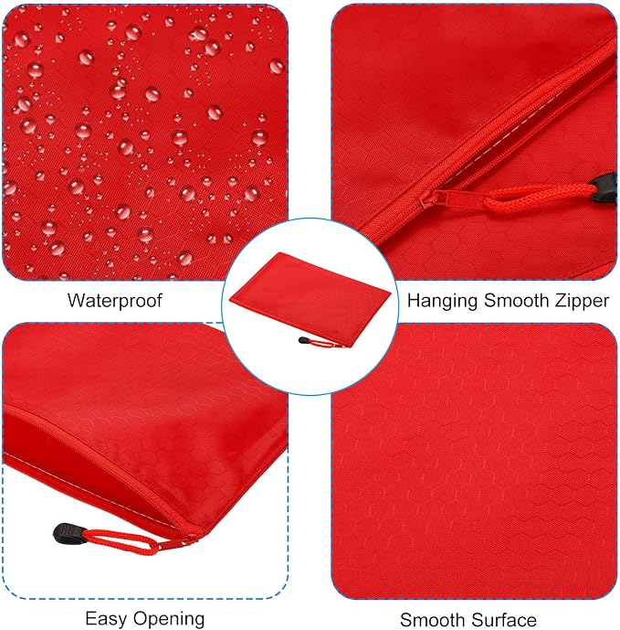 PATIKIL Waterproof Zipper File Bags, 3 Pack A5 Document Holders Pencil Pouch for Office, Red
