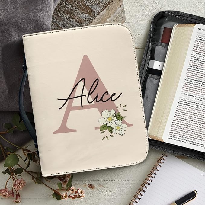 Personalized Bible Cover with Name, Custom Bible Cover Case for Women Girls, Large Capacity Scripture Bag with Handle