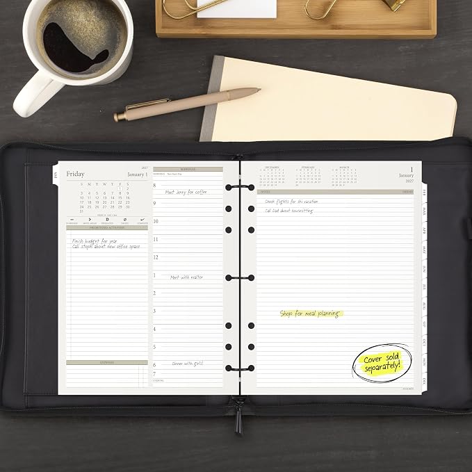 AT-A-GLANCE 2027 Planner Refill Daily, 8.5" x 11", Folio Size 5, Two Page Per Day Refill, 7-Ring Loose-Leaf (491-225-27)