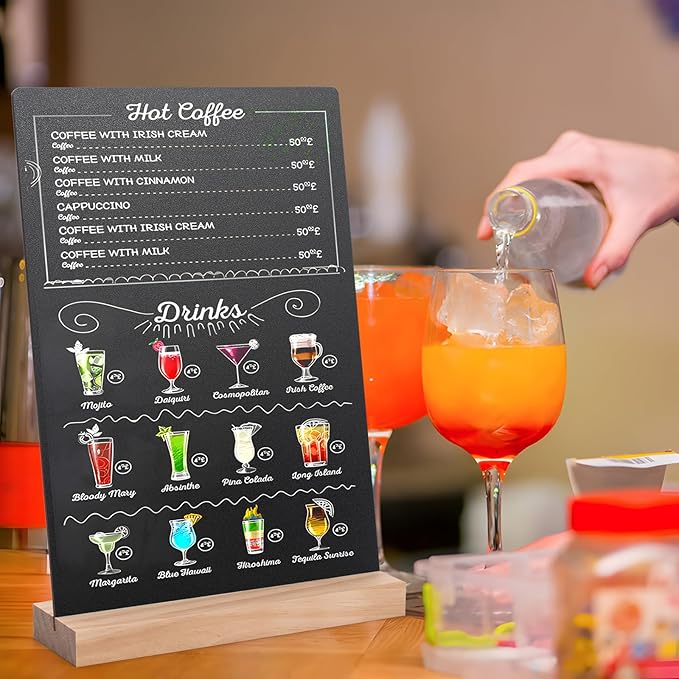 ONUPGO 8 x12 Inch Tabletop Chalkboard Sign with Base Stand, Menu Chalk Board Sign Store Food Signs, Message Boards for Party, Wedding, Tables Decoration, Bar and Restaurant