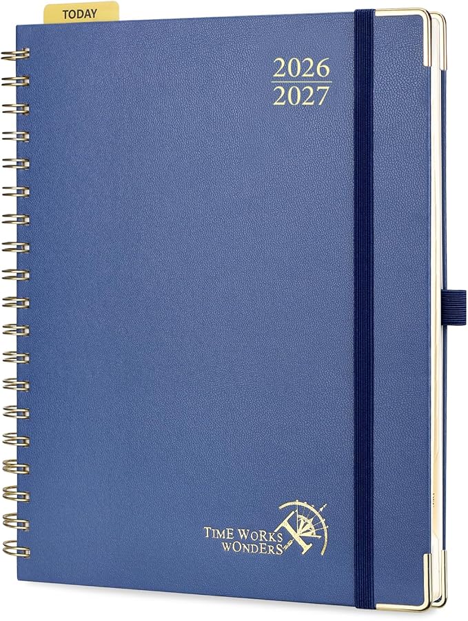 POPRUN 2026-2027 Academic Year Weekly and Monthly Planner Calendar,Jul 2026 - Jun 2027，10" x 8"， Daily Agenda Book & Appointment Book with Hourly Schedule, Tabs, Hardcover, School and Office Supplies - Navy Blue