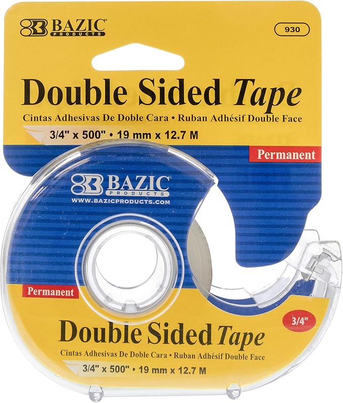 BAZIC PRODUCTS Double Sided Tape w/Dispenser 3/4" x500', Clear Sticky Mounting Adhesive, Permanent Double-Sided Tape for Arts & Crafts, 24-Pack