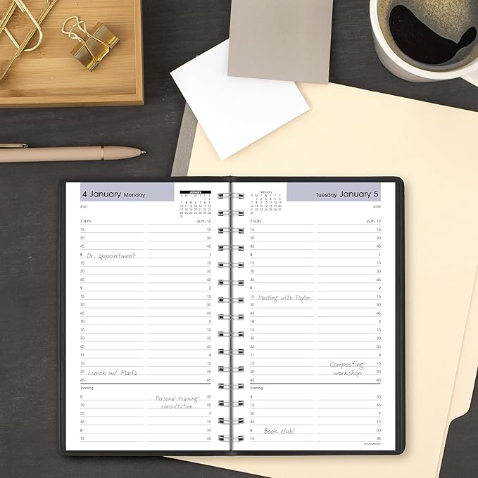 AT-A-GLANCE 2027 Appointment Book Planner, Daily, 5" x 8", Quarter-Hourly, DayMinder, Black (G1000027)