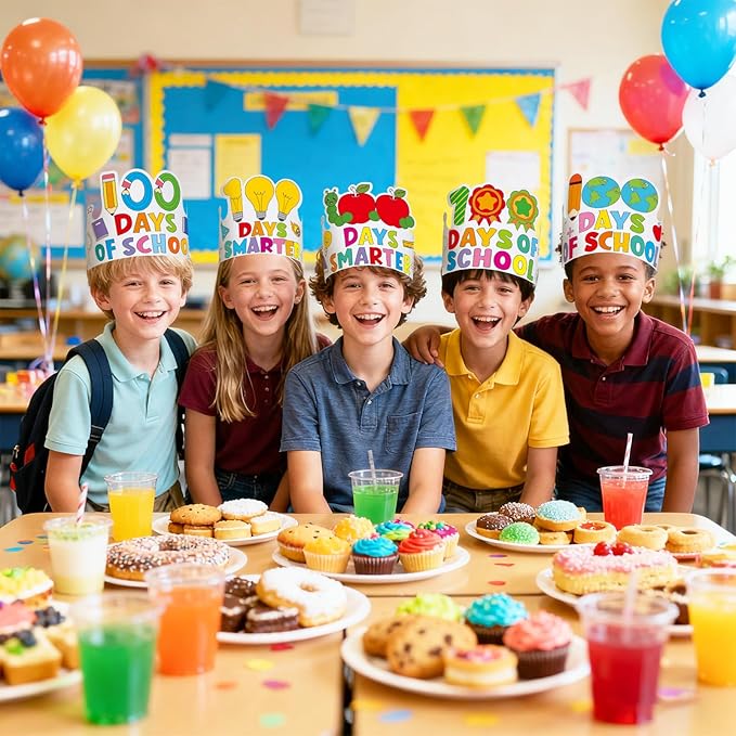 36 Set 100 Days of School Coloring Crowns 100th Day of School Paper Craft Crown Hats 100 Day Party Decorations Color Your Own Crafts for Students Classroom Activities Gift Celebration Supplies DIY Art