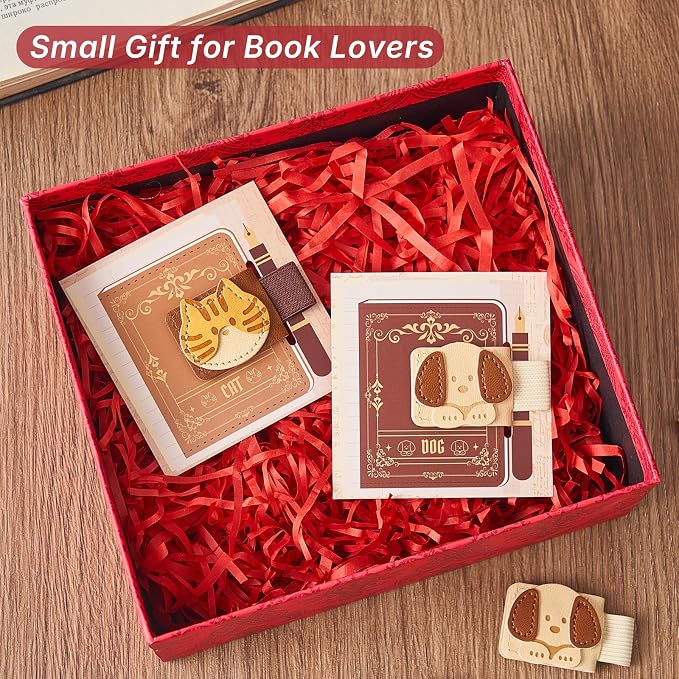 2PCS Magnetic Leather Bookmark, Cat & Dog Book Marks for Reading Women, PU Bookmark Clip, Book Accessories