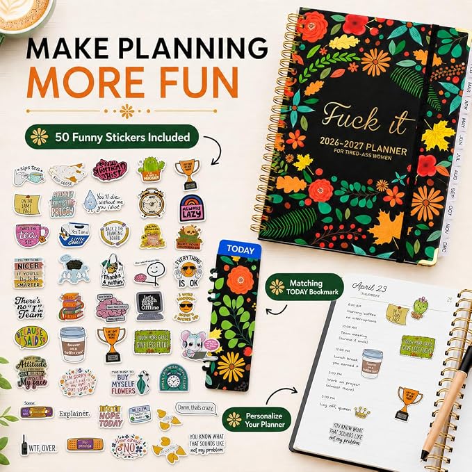 Fuck it Planner Calendar 2026-2027 - A5 6.2*8.5" Weekly Monthly Swear Notebook for Goals Productivity, Fucking Sweary Daily Agendas Organizer Get Shit Done Journal, Funny Gifts for Tired Women, Black