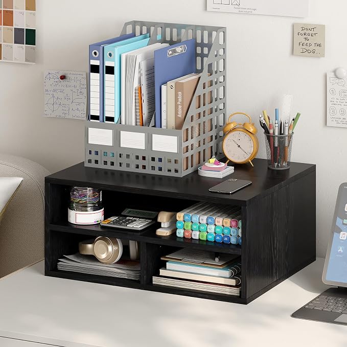 Desktop Printer Table with Storage, 2 Tier Printer Stand for Desk, Desk Organizers and Accessories for Home Office, Black