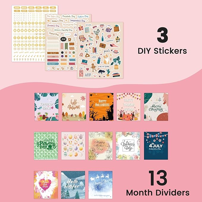 CAGIE 2026 Planner Weekly and Monthly Dec 2025–Dec 2026 Hardcover Planner with Pockets, 13 Month Large Pink Marble Calendar Planner with Stickers Tabs, Spiral Bound Yearly Calendar Planner for Women, 8.3" x 9.3"