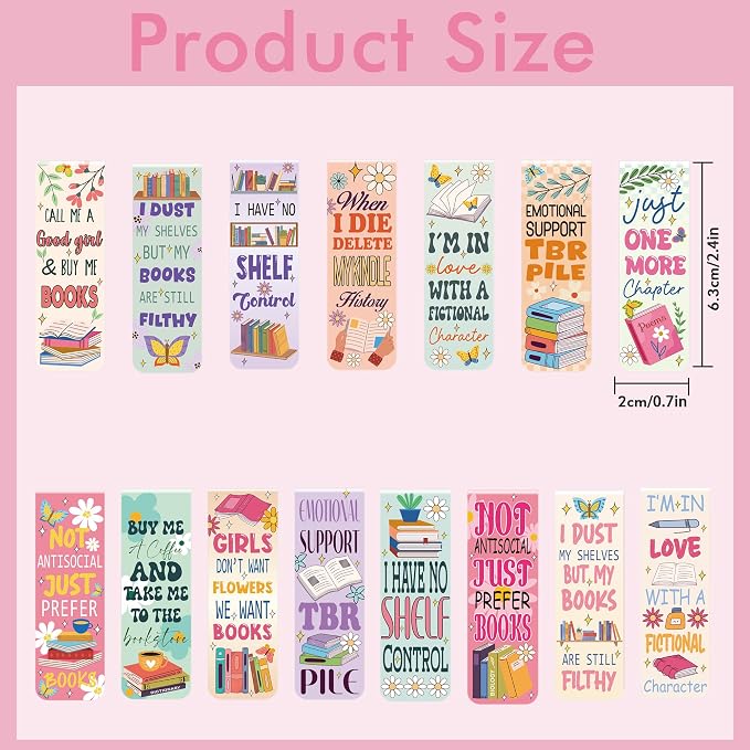 Cute Funny Magnetic Bookmarks for Women: 30 PCS Booklover Magnet Book Mmark Clips with Colorful Design, Bookish Gifts for Reading Women Girls Students Teachers, Book Club Novel Lovers Supplies