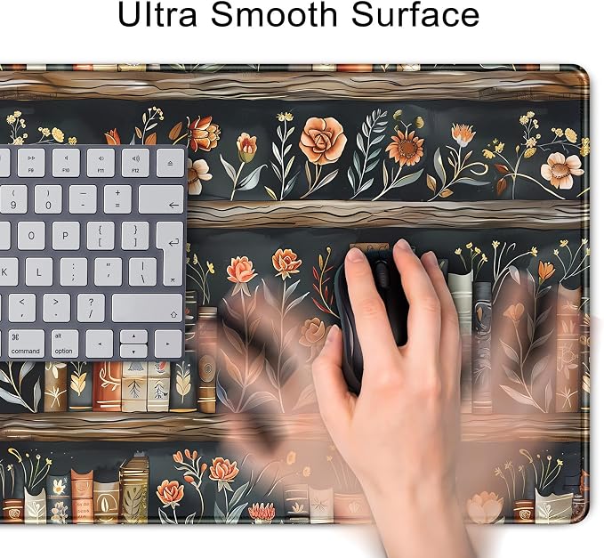 Library Desk Mat Dark Academia Large Mouse Pad Forest Book Nature Floral Gaming Mousepad XL Vintage Aesthetic Desk Pad 31.5 x 11.8 in Laptop Computer Keyboard Mouse Mat Accessories Decor