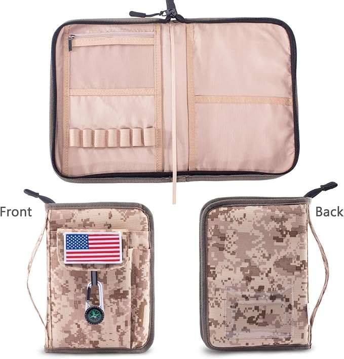 Handbook Book Cover Compatible with BoyScoouts Handbook with Amercan Flag Patch and Compass - Book Sleeve - Handbook Protector for Boys Girls
