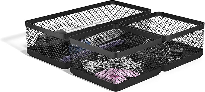 TRU RED Stackable Wire Mesh Desk Organizer, 3‑Compartment – Desktop Storage for Office Supplies & Accessories