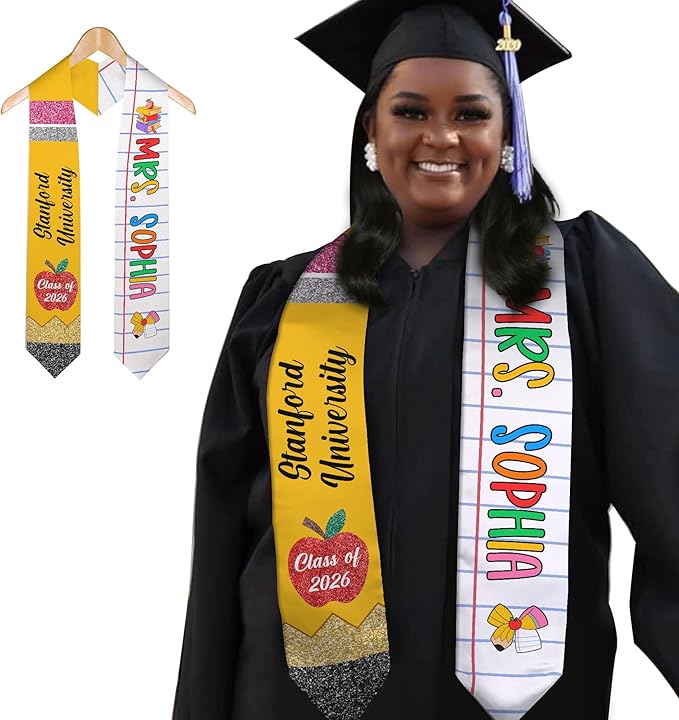 MDPrints Global Customized Graduation Stole Class Of 2026, Personalized Pencil Stole for Teacher, Gift For Graduation