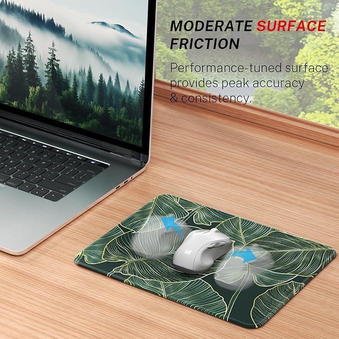 MROCO Essential Office & Gaming Mouse Pad, 8.5 x 11 Inch, Green Leaves | Anti-Fray Stitched Edges, Functional Pattern Design, Non-Slip Rubber Base, Water and Stain Resistance
