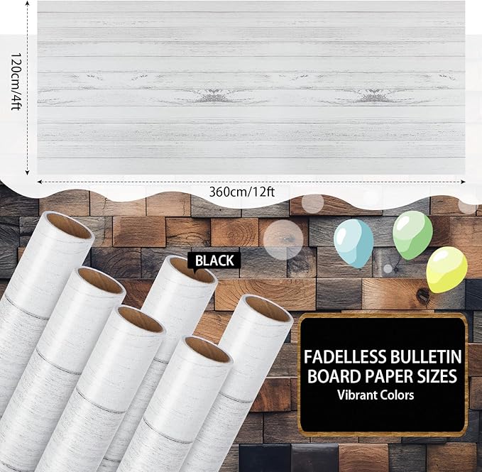 Skyygemm 6 Rolls Bulletin Board Paper Fade Resistant Colored Bulletin Board Paper Roll Bulk for Art Decor Drawing Craft Painting(4 x 12 ft,Wood Color)