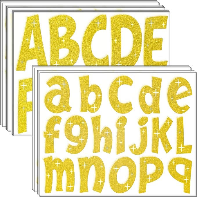 260 PCS Bulletin Board Letters 4 Inch Glitter Large Sticker Letters for Bulletin Board Self-Adhesive Alphabet Poster Board Letter for Classroom Home School Decor(Gold)
