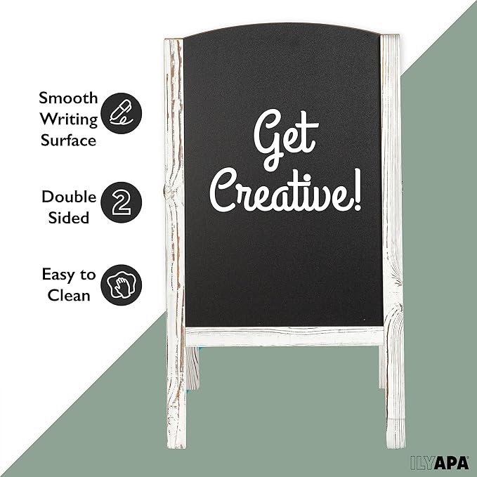 Ilyapa Wooden A-Frame Chalkboard Sidewalk Signs with Rounded Top - 20 x 40 Inches White Chalkboard - Sturdy Freestanding 20x40 Menu Display Board