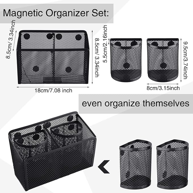 Ctosree 13 Pcs Locker Organizer and Accessories Kit Stackable Mesh Locker Shelf, Pen Holder, Magnetic Mirror, Whiteboard, Cloth, Marker, Magnet for Classroom Back to School Essentials(Black)