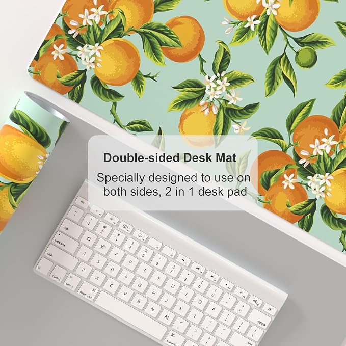 Colorful Star Large Mouse Pad, Watercolor Orange Desk Mat Office Supplies, Waterproof Faux Leather Big Gaming Mousepad, Fruits Flowers Desk Pad Home Office Décor Accessories 31.5" x 15.7"